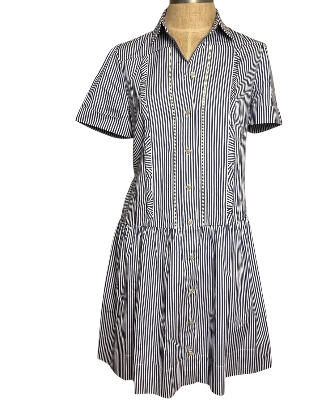 Kate Spade Broome Street Striped Shirt Dress Size Small Blue White Cotton